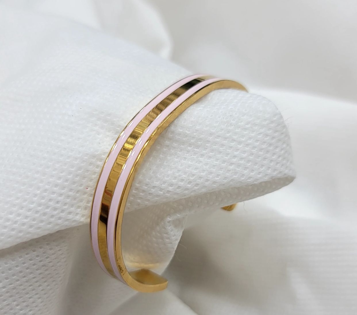 Stylish Gold and Pink Striped Cuff Bracelet - ZQ Collection