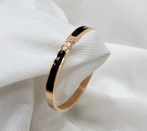 Sleek Rose Gold Black Enamel Cuff Bracelet - ZQ Collection