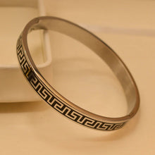 Elegant Gold Toned Bracelet With Classic Greek Key Pattern For Women