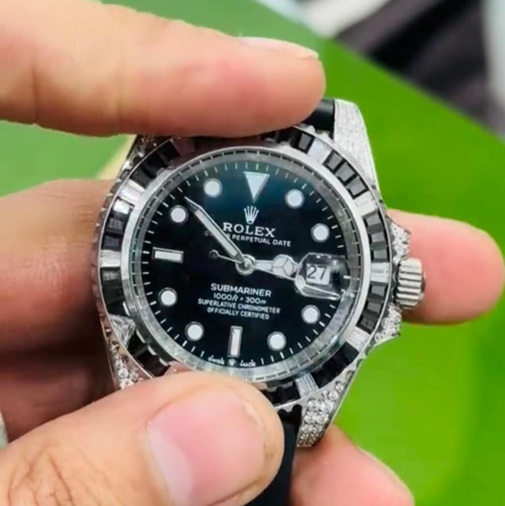 Custom Rolex Submariner with diamond bezel and black dial Watch for MEN