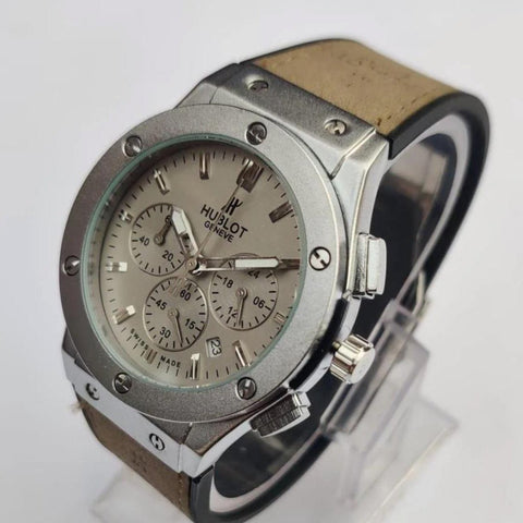 Hublot Men's Chronograph Watch Stainless Steel Frame with Leather & Silicone Strap